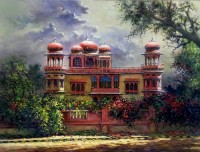 Hanif Shahzad, Mohatta Palace II - Karachi, 27 x 36 Inch, Oil on Canvas, Landscape Painting, AC-HNS-106